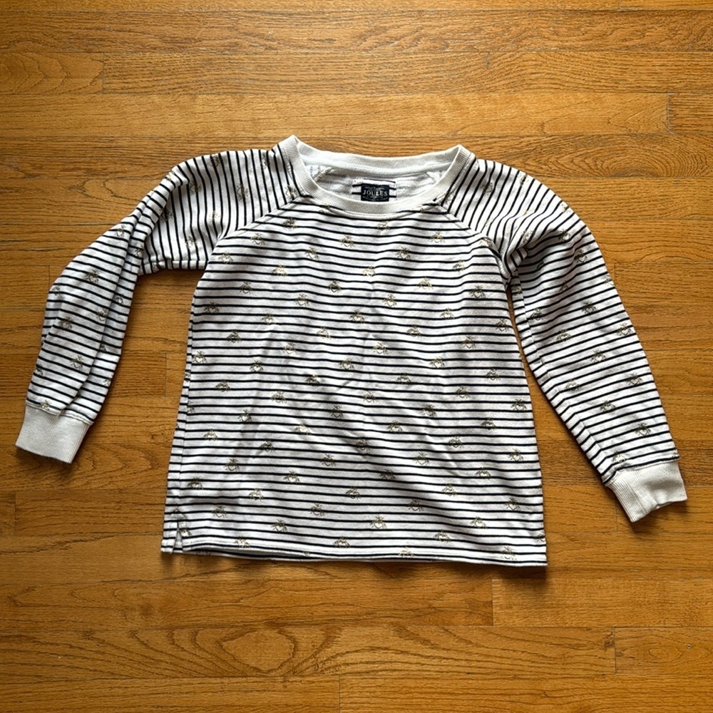 Joules black striped heart bee print sweatshirt size 4